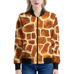 Brown Watercolor Giraffe Pattern Print Women's Bomber Jacket