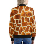 Brown Watercolor Giraffe Pattern Print Women's Bomber Jacket