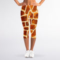 Brown Watercolor Giraffe Pattern Print Women's Capri Leggings