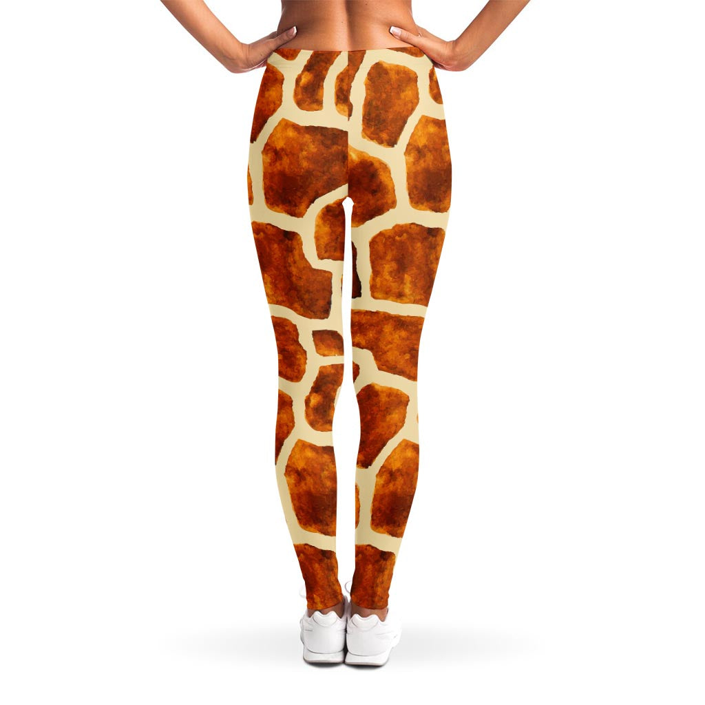 Brown Watercolor Giraffe Pattern Print Women's Leggings