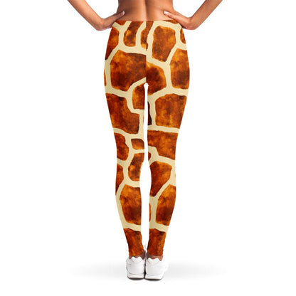 Brown Watercolor Giraffe Pattern Print Women's Leggings