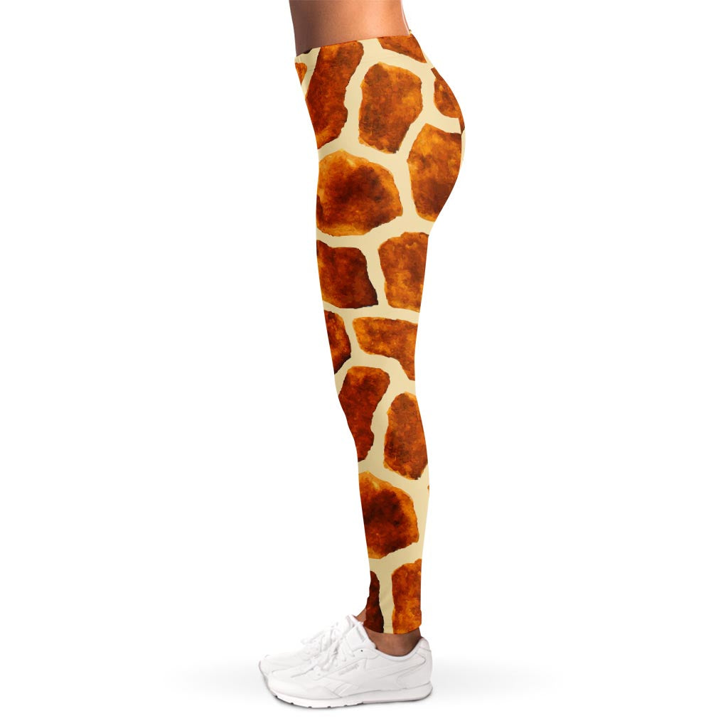 Brown Watercolor Giraffe Pattern Print Women's Leggings