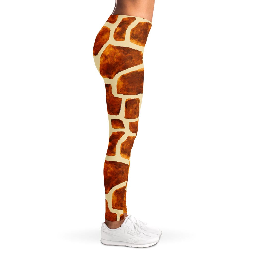 Brown Watercolor Giraffe Pattern Print Women's Leggings