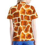 Brown Watercolor Giraffe Pattern Print Women's Polo Shirt