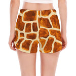 Brown Watercolor Giraffe Pattern Print Women's Split Running Shorts