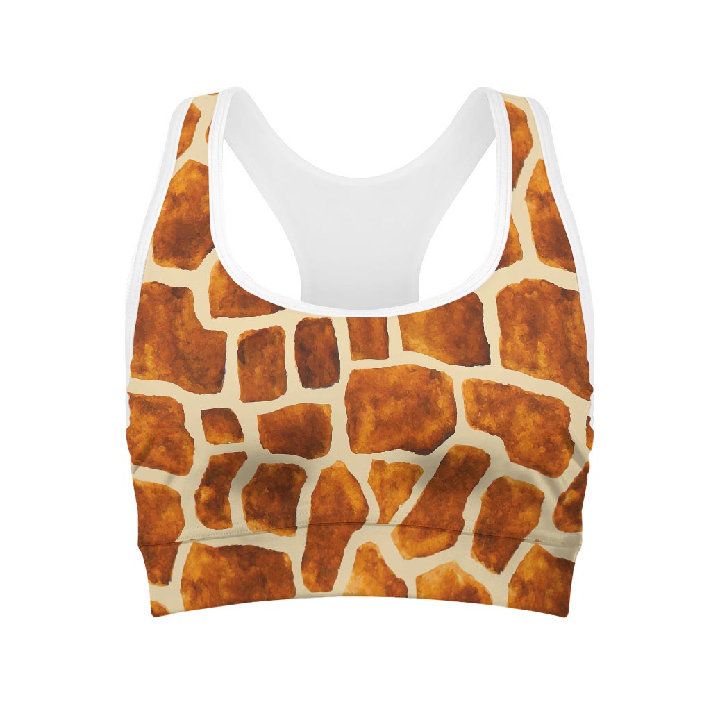 Brown Watercolor Giraffe Pattern Print Women's Sports Bra