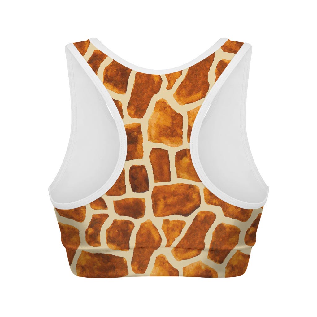 Brown Watercolor Giraffe Pattern Print Women's Sports Bra