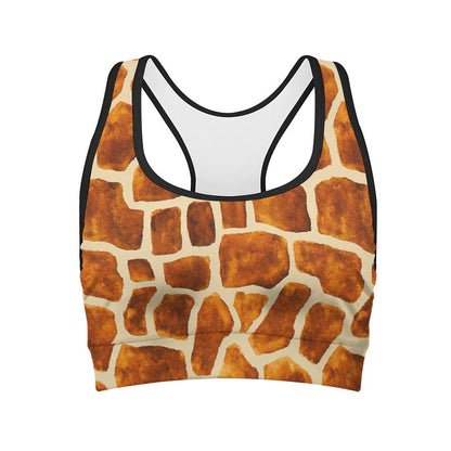 Brown Watercolor Giraffe Pattern Print Women's Sports Bra