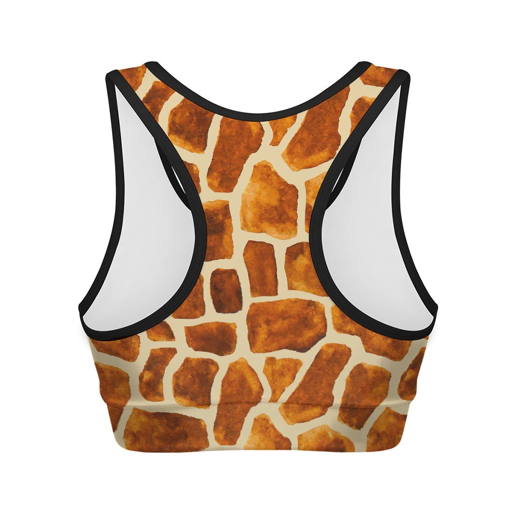 Brown Watercolor Giraffe Pattern Print Women's Sports Bra