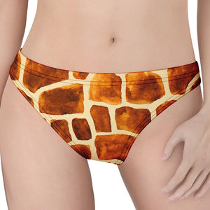 Brown Watercolor Giraffe Pattern Print Women's Thong