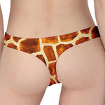 Brown Watercolor Giraffe Pattern Print Women's Thong