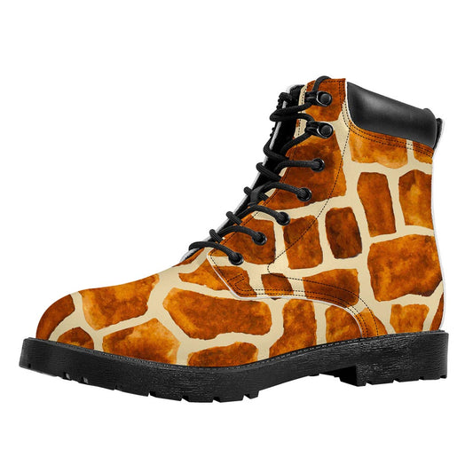 Brown Watercolor Giraffe Pattern Print Work Boots