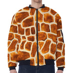 Brown Watercolor Giraffe Pattern Print Zip Sleeve Bomber Jacket