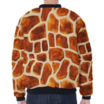 Brown Watercolor Giraffe Pattern Print Zip Sleeve Bomber Jacket