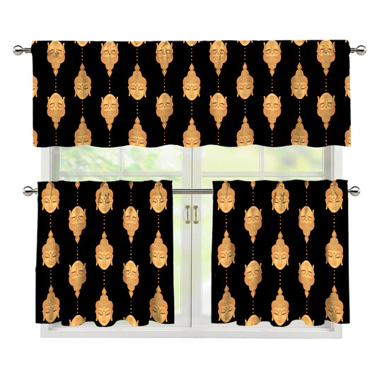 Buddha Pattern Print 3 Piece Kitchen Curtains