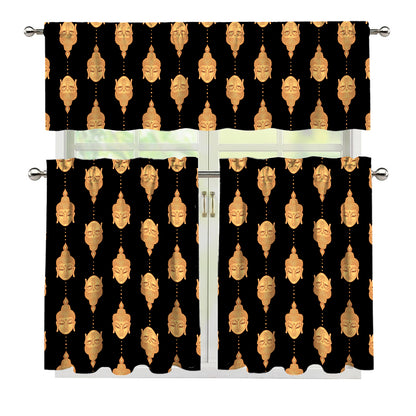 Buddha Pattern Print 3 Piece Kitchen Curtains