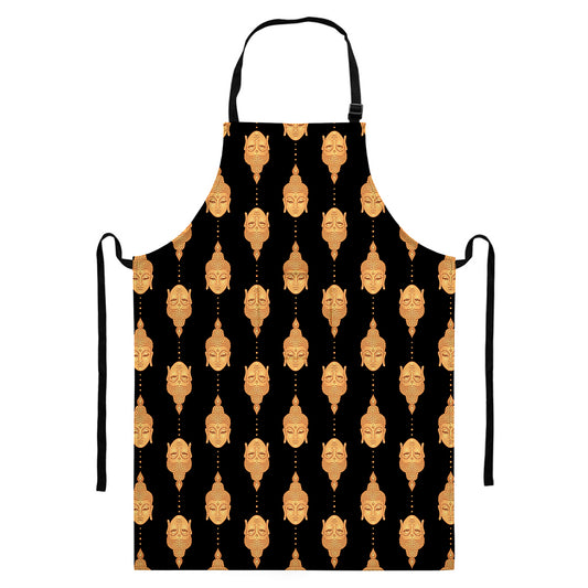 Buddha Pattern Print Bib Apron With Pocket