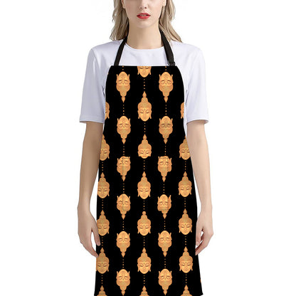 Buddha Pattern Print Bib Apron With Pocket