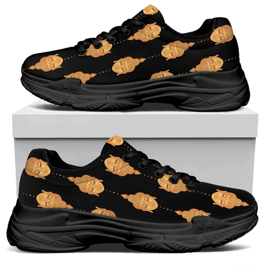 Buddha Pattern Print Black Chunky Shoes