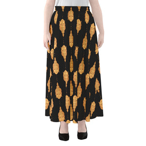 Buddha Pattern Print Chiffon Maxi Skirt