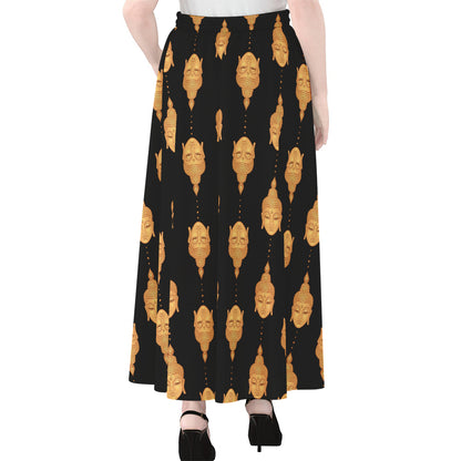 Buddha Pattern Print Chiffon Maxi Skirt