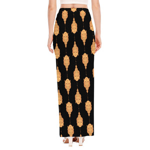 Buddha Pattern Print High Slit Maxi Skirt