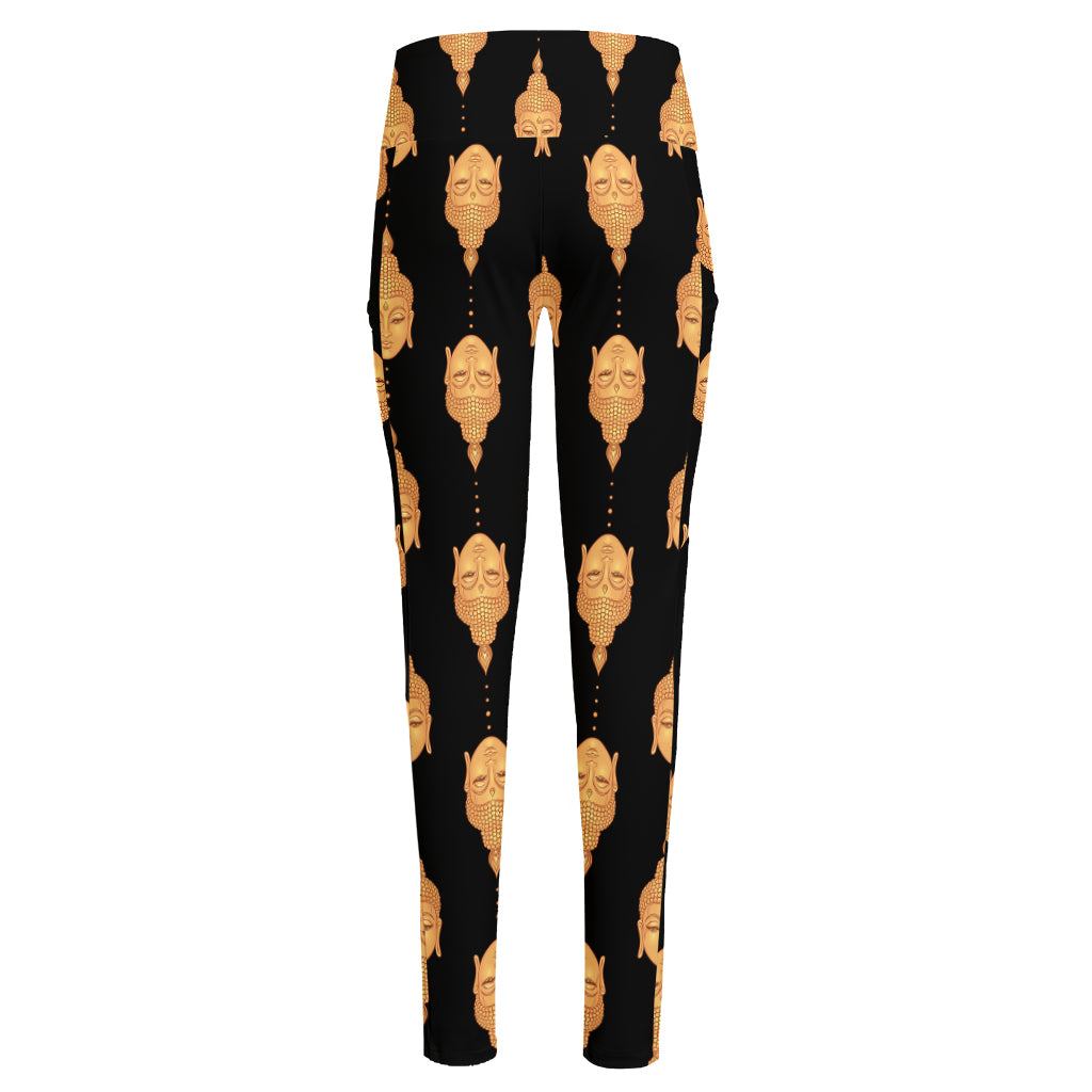 Buddha Pattern Print High-Waisted Pocket Leggings