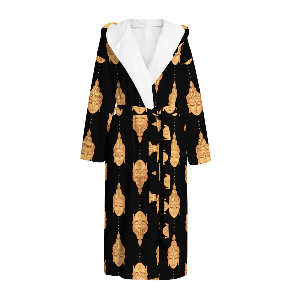 Buddha Pattern Print Hooded Bathrobe