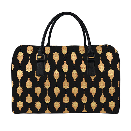 Buddha Pattern Print Leather Duffle Bag