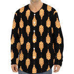 Buddha Pattern Print Long Sleeve Baseball Jersey