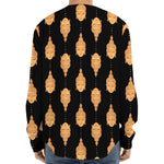 Buddha Pattern Print Long Sleeve Baseball Jersey