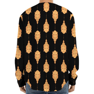 Buddha Pattern Print Long Sleeve Baseball Jersey