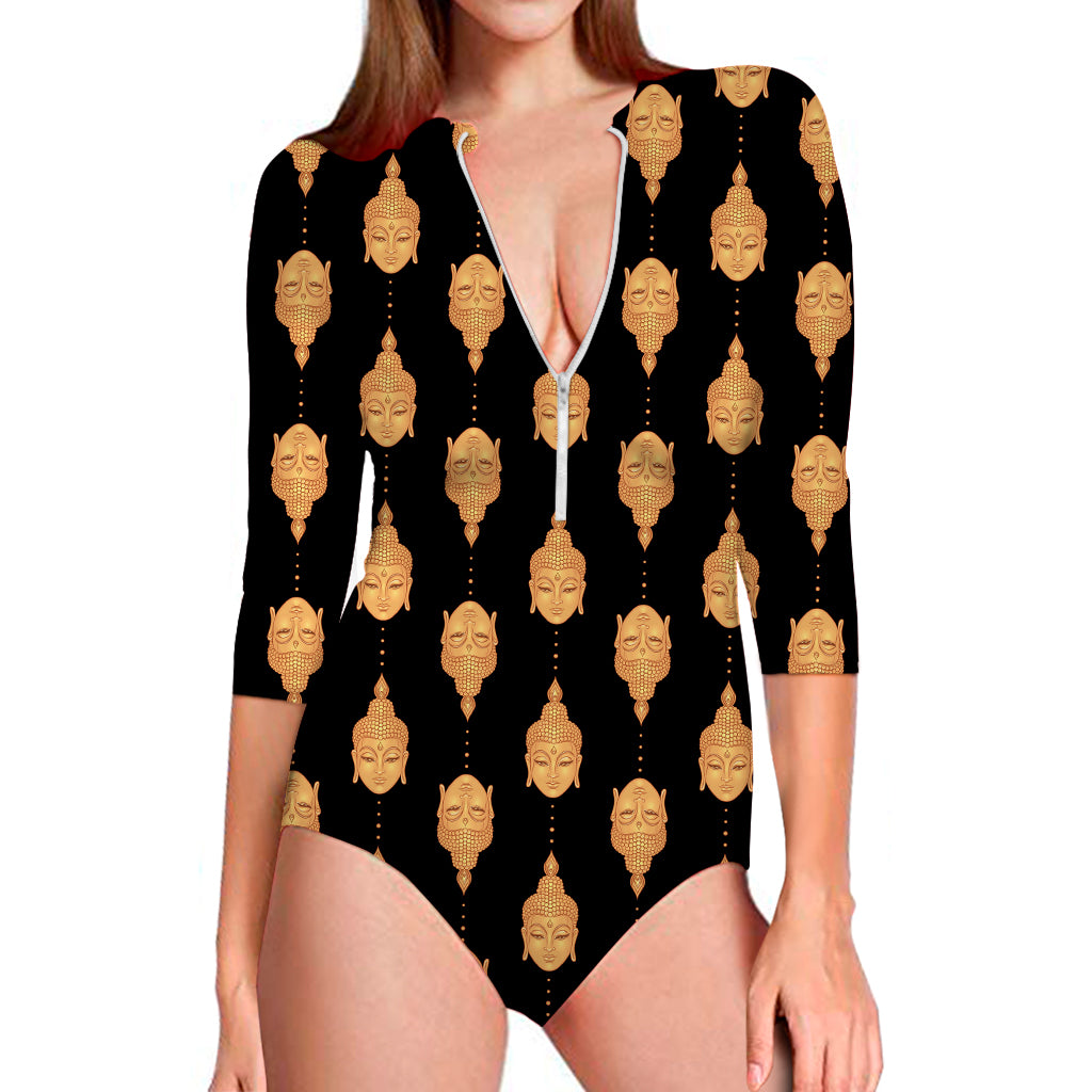 Buddha Pattern Print Long Sleeve Swimsuit