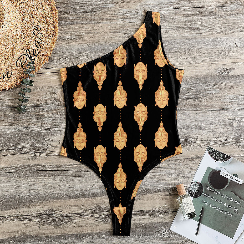 Buddha Pattern Print One Shoulder Bodysuit