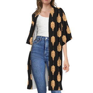 Buddha Pattern Print Open Front Beach Cover Up