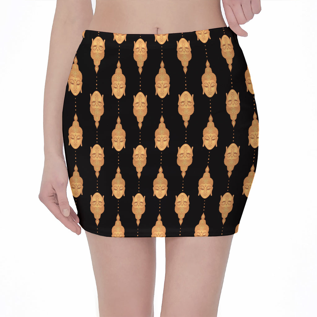 Buddha Pattern Print Pencil Mini Skirt