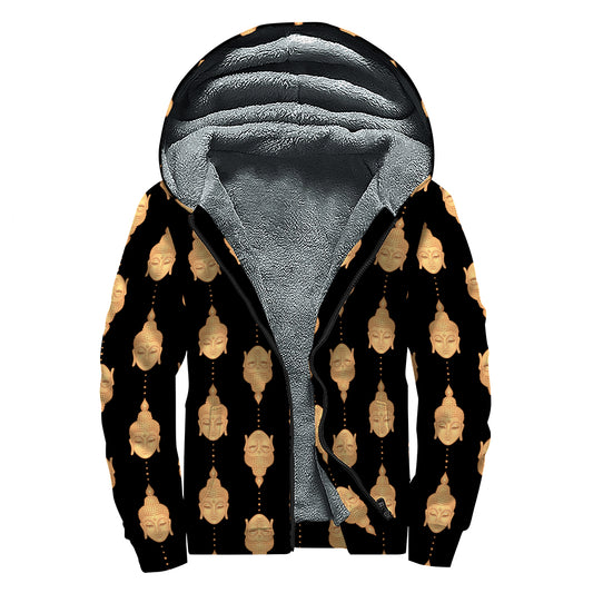 Buddha Pattern Print Sherpa Lined Zip Up Hoodie