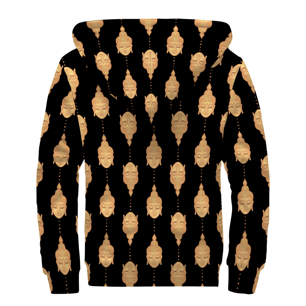 Buddha Pattern Print Sherpa Lined Zip Up Hoodie