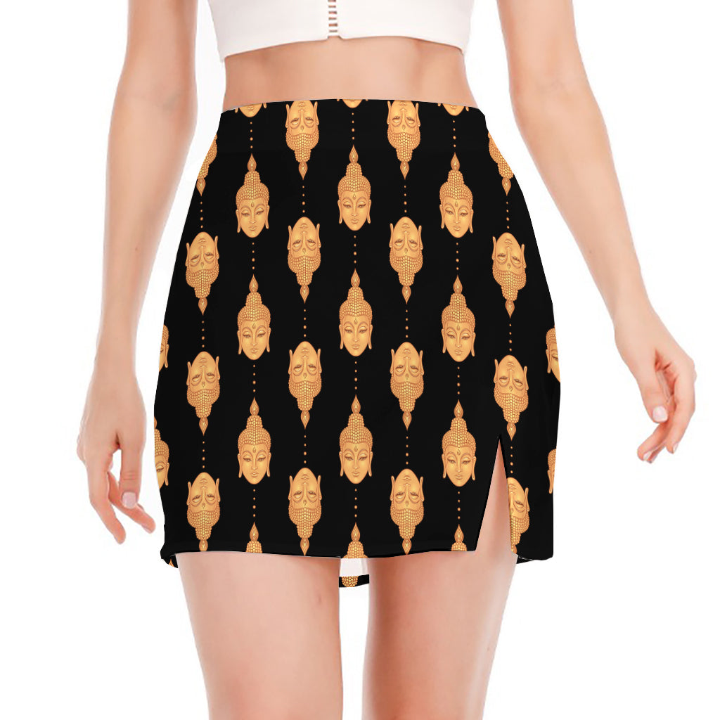 Buddha Pattern Print Side Slit Mini Skirt