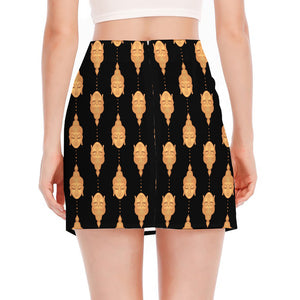 Buddha Pattern Print Side Slit Mini Skirt