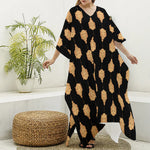 Buddha Pattern Print Silk V-Neck Kaftan Dress