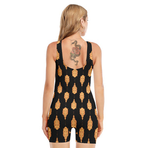 Buddha Pattern Print Sleeveless One Piece Swimsuit