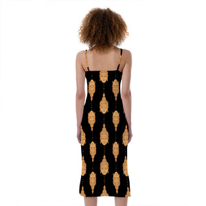 Buddha Pattern Print Slim Fit Midi Cami Dress