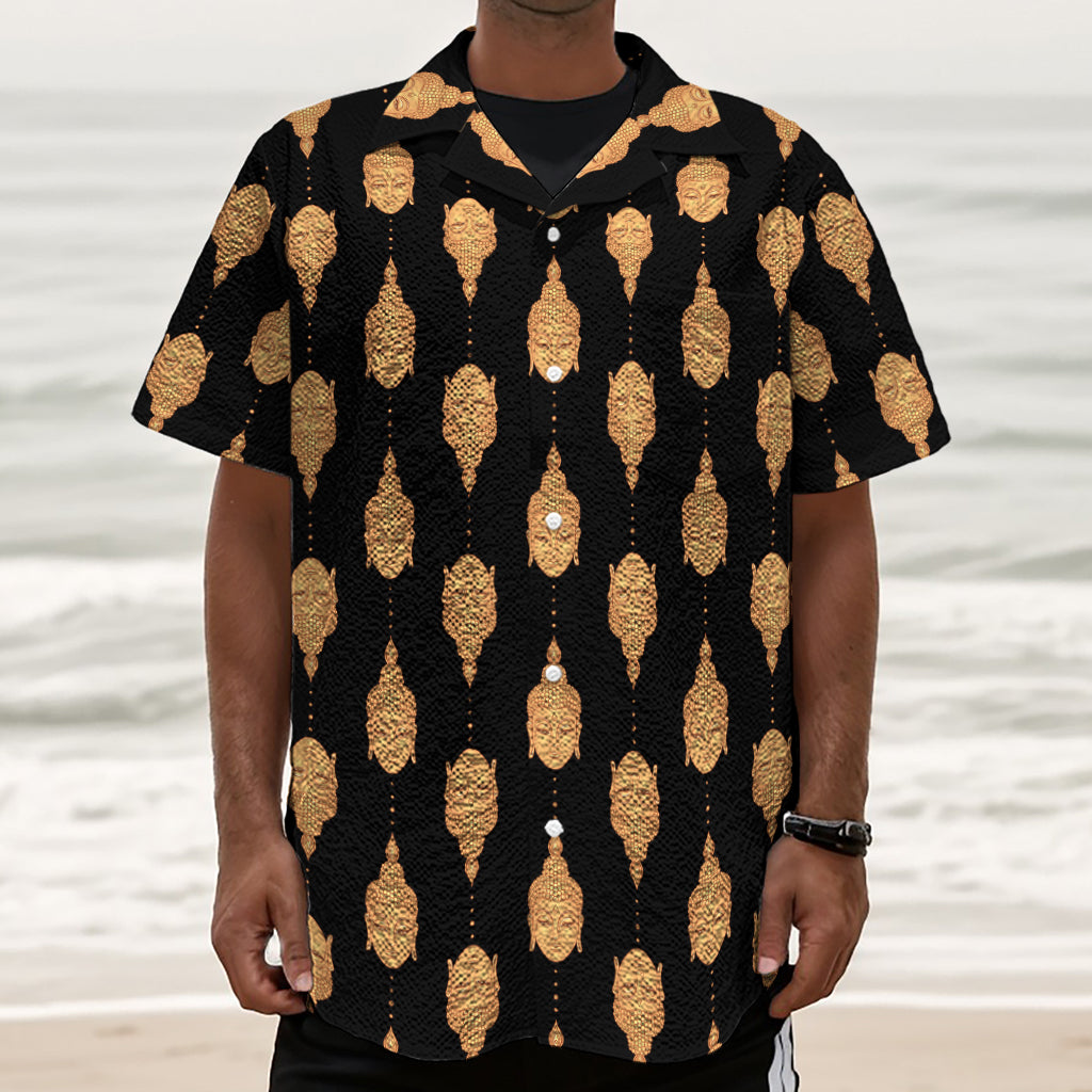 Buddha Pattern Print Textured Short Sleeve Shirt