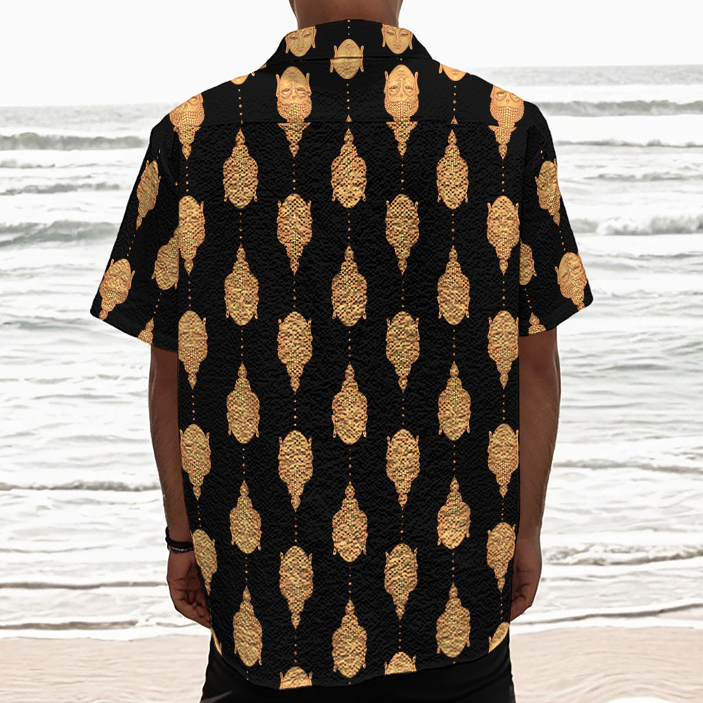 Buddha Pattern Print Textured Short Sleeve Shirt