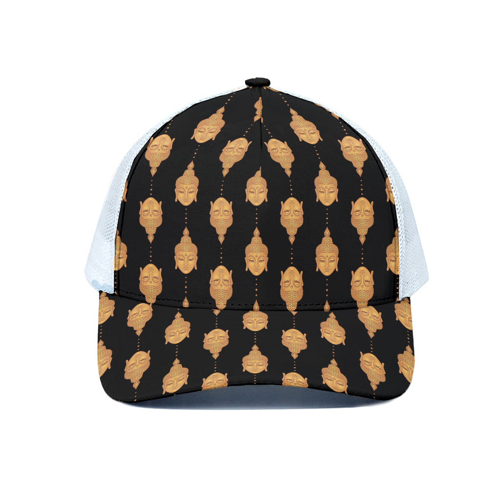 Buddha Pattern Print White Mesh Trucker Cap