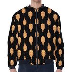 Buddha Pattern Print Zip Sleeve Bomber Jacket