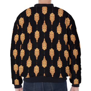 Buddha Pattern Print Zip Sleeve Bomber Jacket