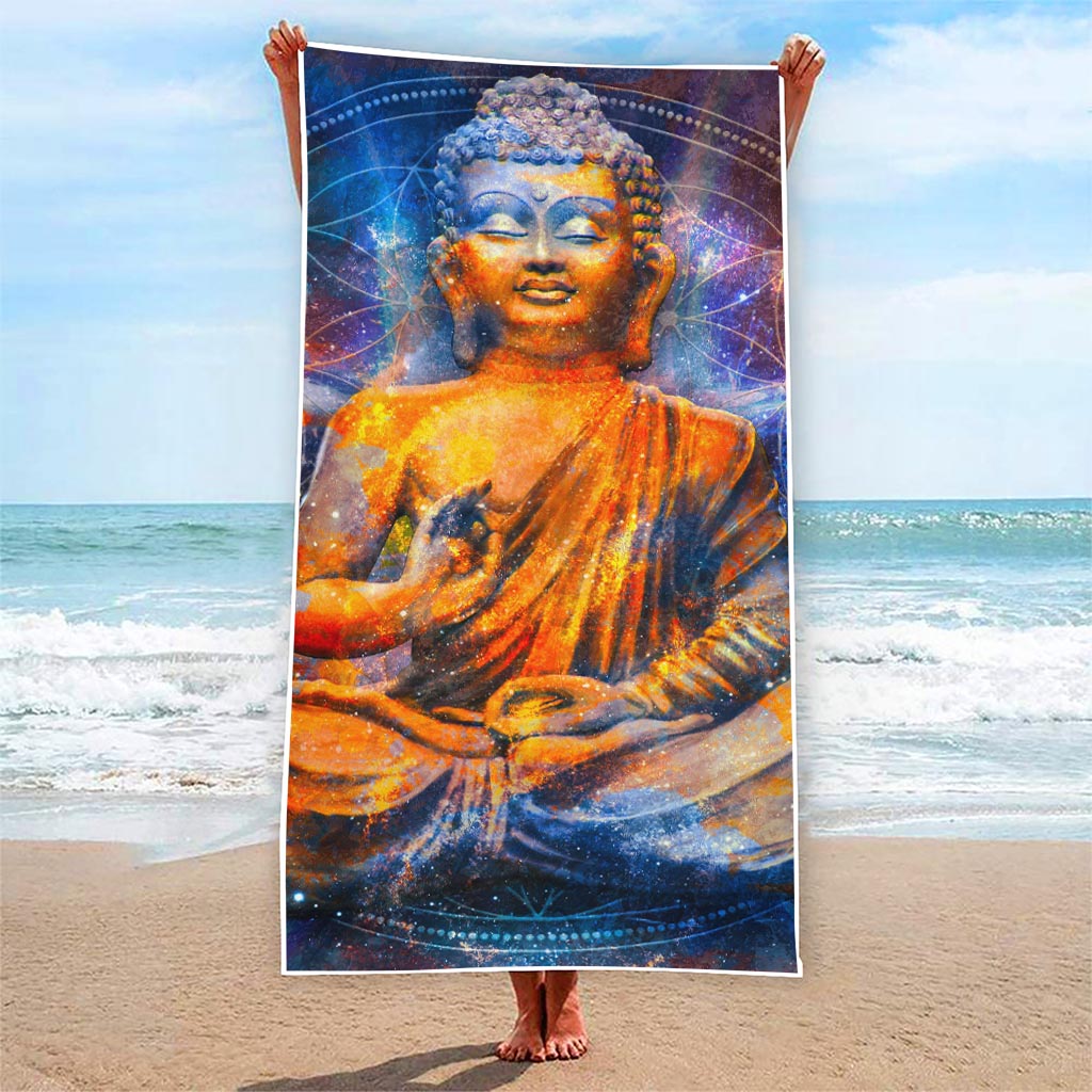 Buddha Statue Mandala Print Beach Towel