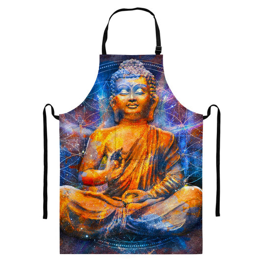 Buddha Statue Mandala Print Bib Apron With Pocket